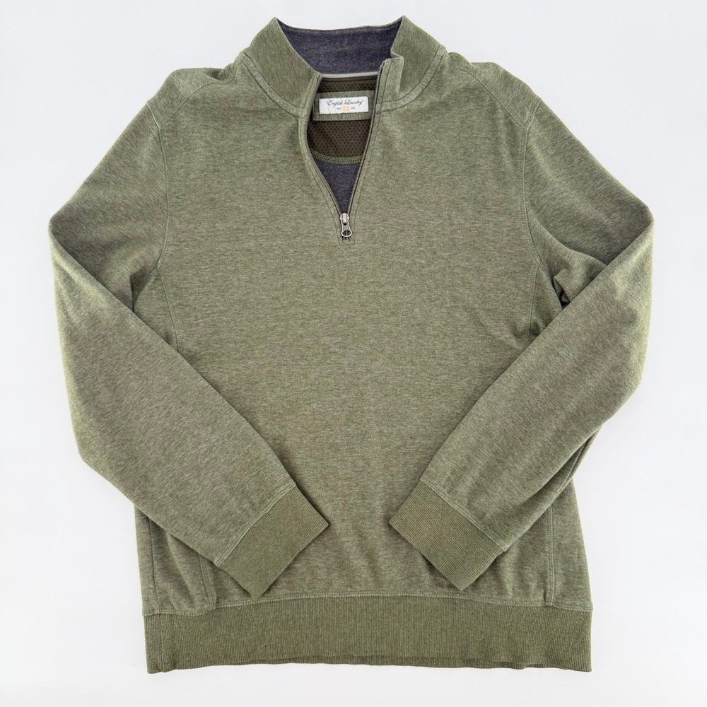 ENGLISH LAUNDRY Men's Olive Green Quarter Zip Pullover Sweatshirt Medium